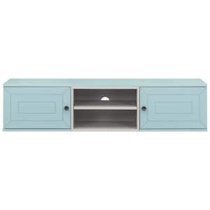 Blue Modern Wall Mounted TV Stand Fits TV's up to 65 in. 3-Levels Adjustable Shelves and Magnetic Cabinet Door