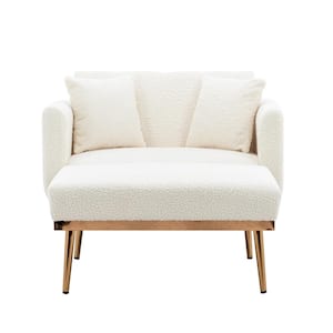 White Teddy Fabric Tufted Chaise Modern Lounge Chair with Golden Metal Legs