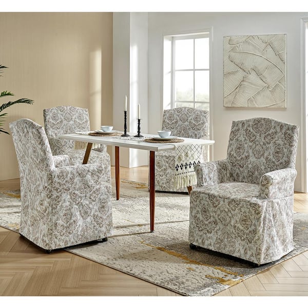 JAYDEN CREATION Adelina Beige Traditional Roll Arm Dining Chair with Hooded Caster Wheels Set of 4