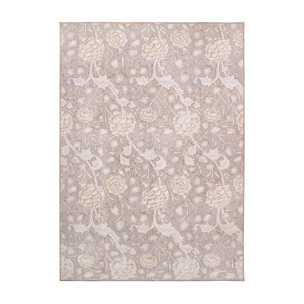 Kalini Gray Floral Machine Washable 5' x 7' Rug