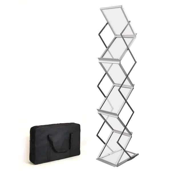 Sliver 13.8 in. x 59 in. Metal Magazine Rack Portable Pop-up Display Stand, 6 Pockets, A4 Size, for Trade Shows