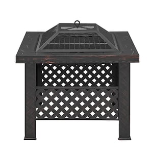 26 in. x 19.25 in. Outdoor Cast Iron Square Table Wood Fire Pit with Spark Screen Cover and Poker