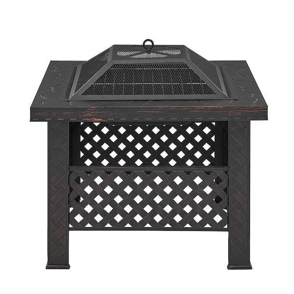 Barton 26 in. x 19.25 in. Outdoor Square Table Wood Fire Pit with Spark Screen Cover and Poker