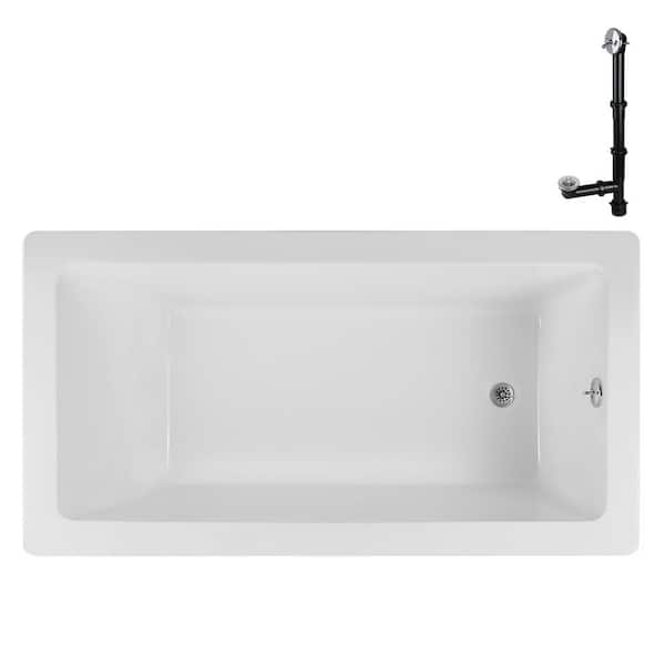 Streamline N-4080-706-CH 66 in. x 34 in. Rectangular Acrylic Soaking Drop-In Bathtub, with Reversible Drain in Polished Chrome