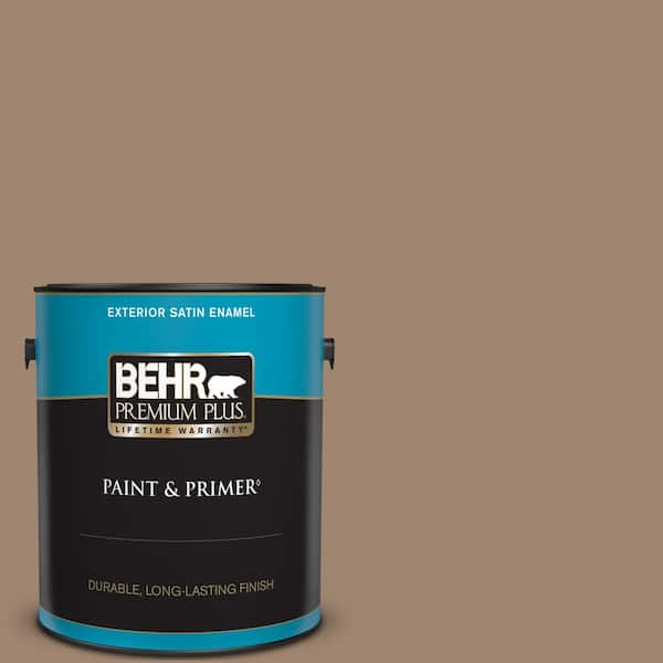 BEHR PREMIUM PLUS 1 gal. #ICC-71 Warm Nutmeg Satin Enamel Exterior Paint & Primer