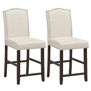 40.5 in. H Fabric Barstools Low Back Wood Nail Head Trim Counter Height Dining Side Chairs Beige (Set of 2)