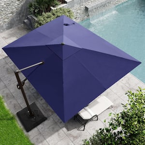 9 ft. x 11 ft. Heavy-Duty Frame Cantilever Patio Single Rectangle Umbrella in Navy Blue