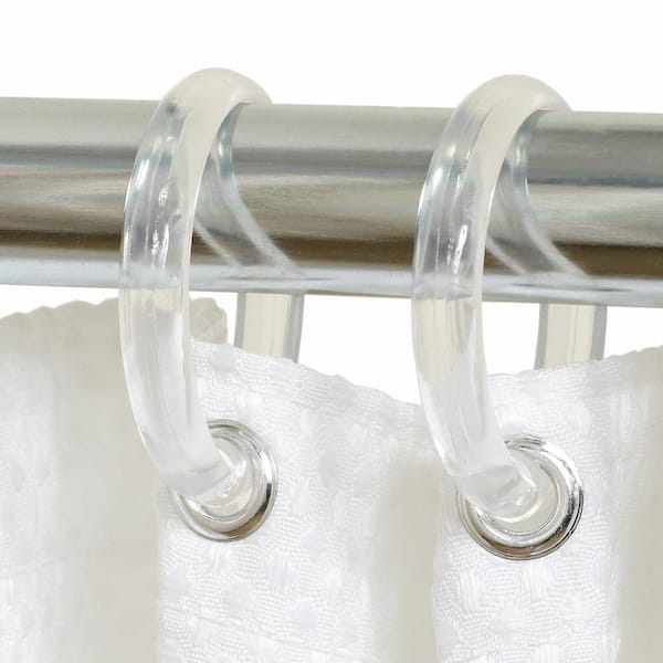 12 Shower Curtain Rings Easy Snap on Clear Plastic Bathroom Liner Hooks  H094 for sale online