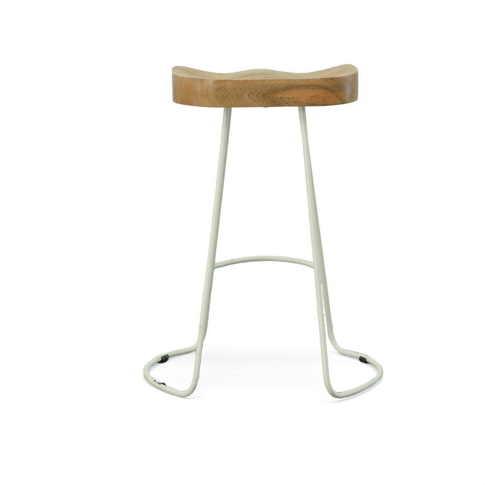 Set of 2 Natural Mango Wood and White Iron Counter Stools