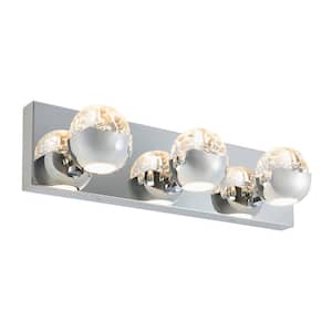 Oracle 20 in. 3 Light Chrome Modern Integrated LED 5 CCT Vanity Light Bar for Bathroom with Bubble Glass