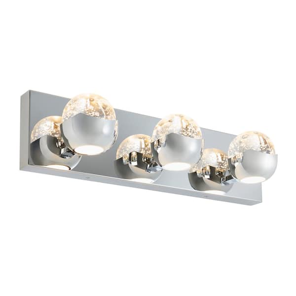 Artika Oracle 20 in. 3 Light Chrome Modern Integrated LED 5 CCT Vanity Light Bar for Bathroom with Bubble Glass