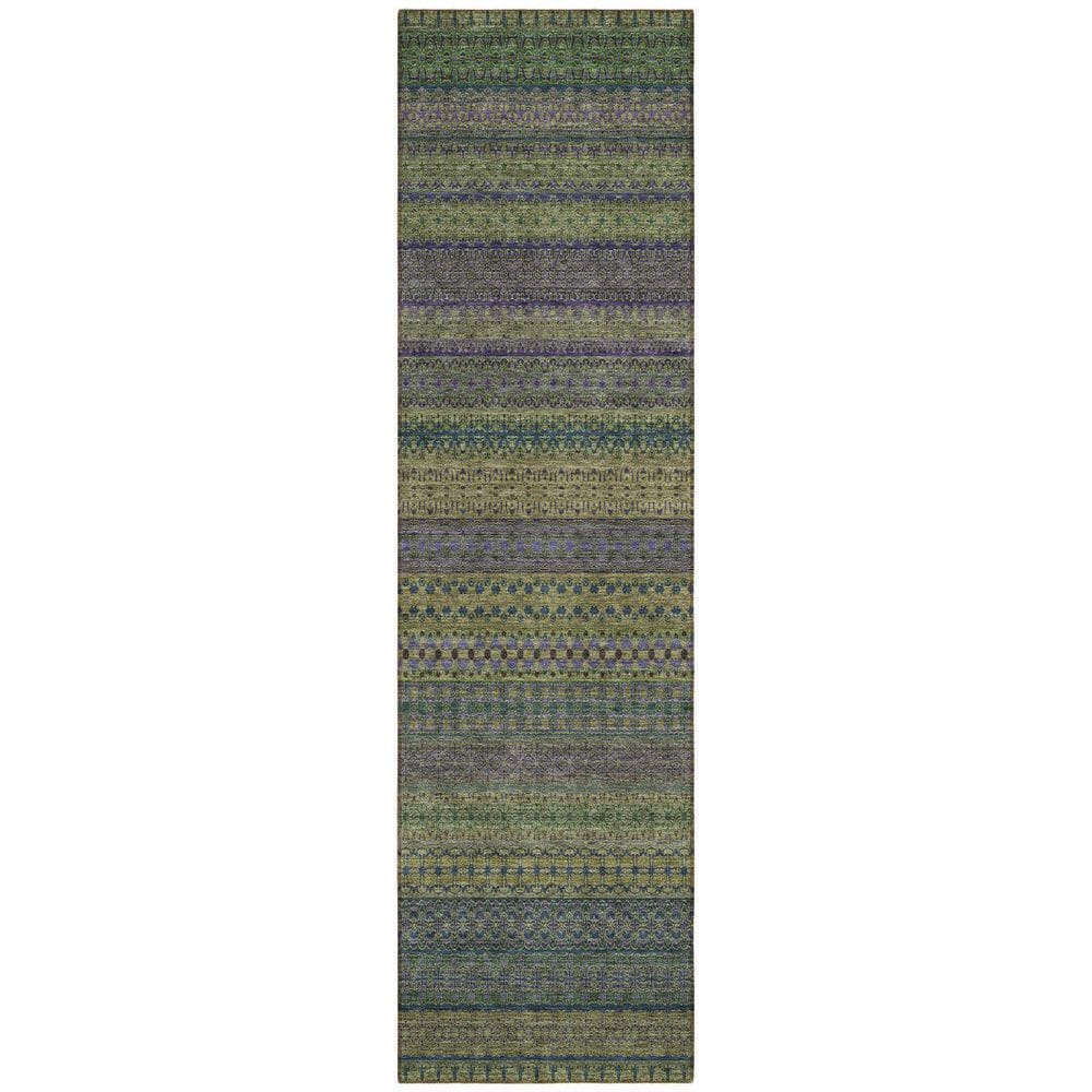 HomeRoots Olive Green 2 ft. x 8 ft. Woven Striped Polyester Runner ...