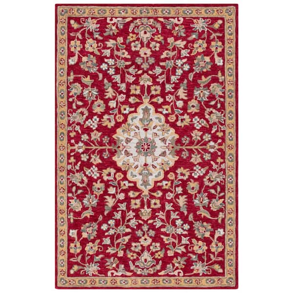 Blossom 8 ft. x 10 ft. Red/Ivory Floral Border Area Rug
