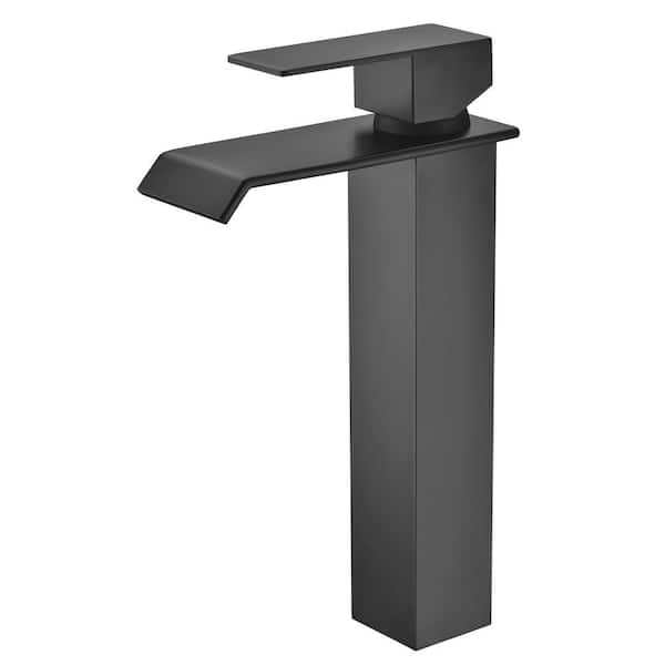 SUMERAIN Waterfall Single-Handle Single Hole Bathroom Faucet with Ceramic Disc Valves in Matte Black