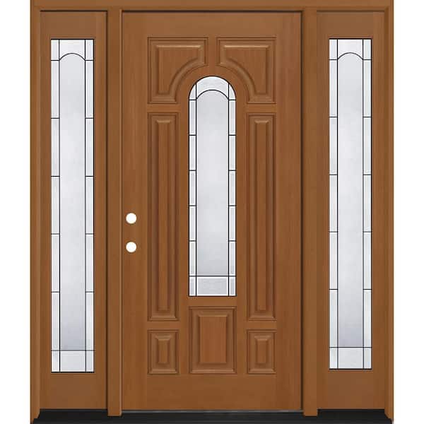 Regency 68 in. x 80 in. CenterLite Empire Glass RHIS AtmWht Mahogany Fiberglass Prehung Front Door w/14in-FullSLs 4-9/16