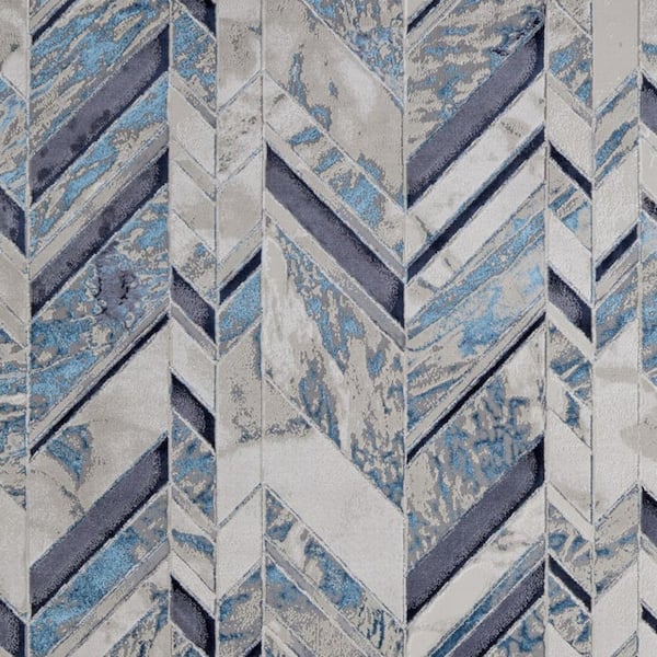4 ft. x 6 ft. Ivory and Blue Chevron Area Rug