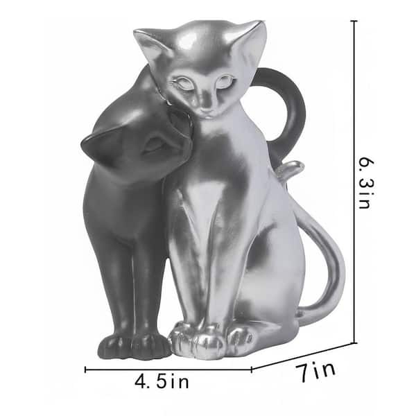 6.3 in. x 4.5 in. Black and Silver Cat Couple Sculpture - Modern