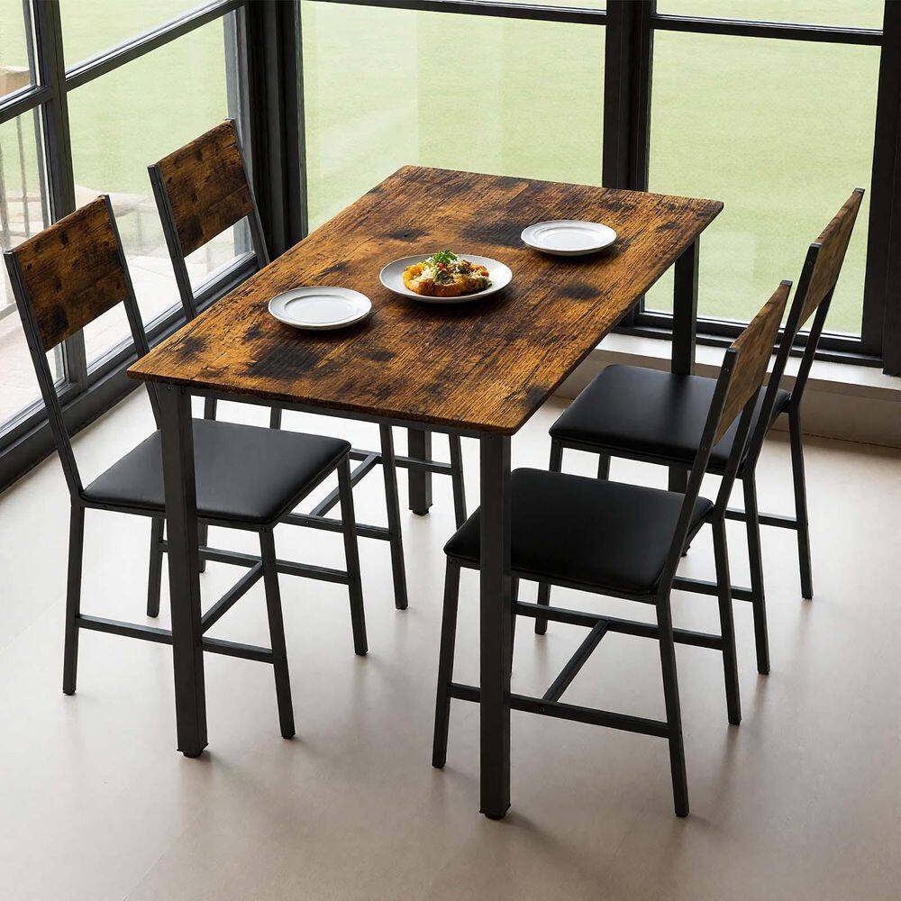 5-Piece Metal and Wood Outdoor Dining Set with Leather Seats price history on PriceWatchPro