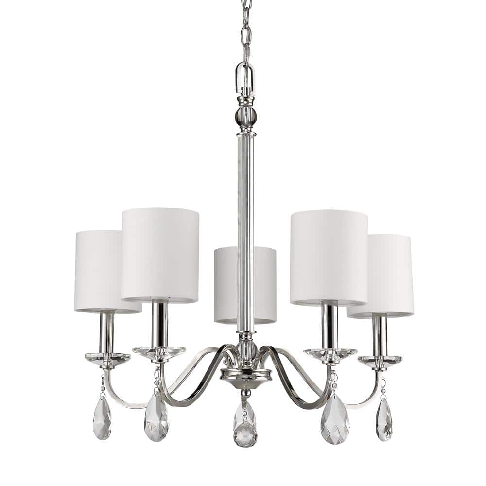 Lily 5-Light Indoor Polished Nickel Chandelier with Shades and Crystal Pendants price history on PriceWatchPro