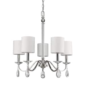 Lily 5-Light Indoor Polished Nickel Chandelier with Shades and Crystal Pendants