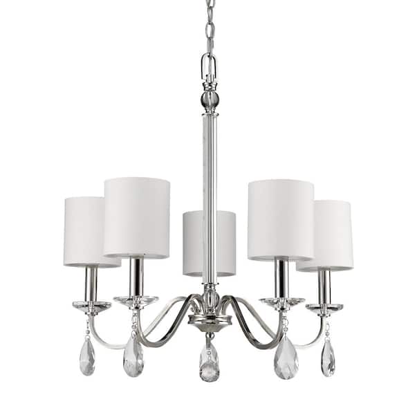 Acclaim Lighting Lily 5-Light Indoor Polished Nickel Chandelier with Shades and Crystal Pendants