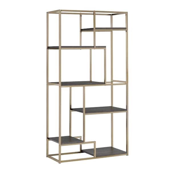 Furniture of America Bowynne 70.25 in. Champagne Glam Steel 6-Shelf Standard Bookcase