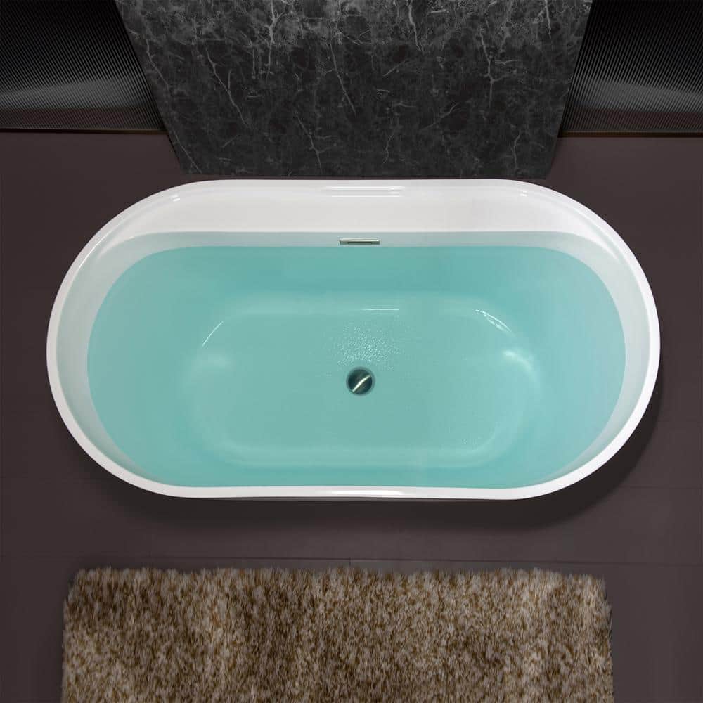 59'' White Freestanding Oval Acrylic Soaking Bathtub