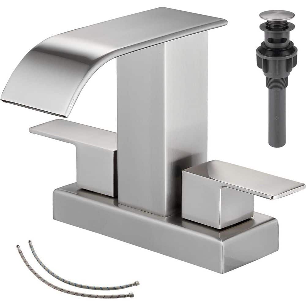 4 in. Centerset Double Handle Waterfall Spout Bathroom Faucet with Drain Kit Included in Brushed Nickel price history on PriceWatchPro
