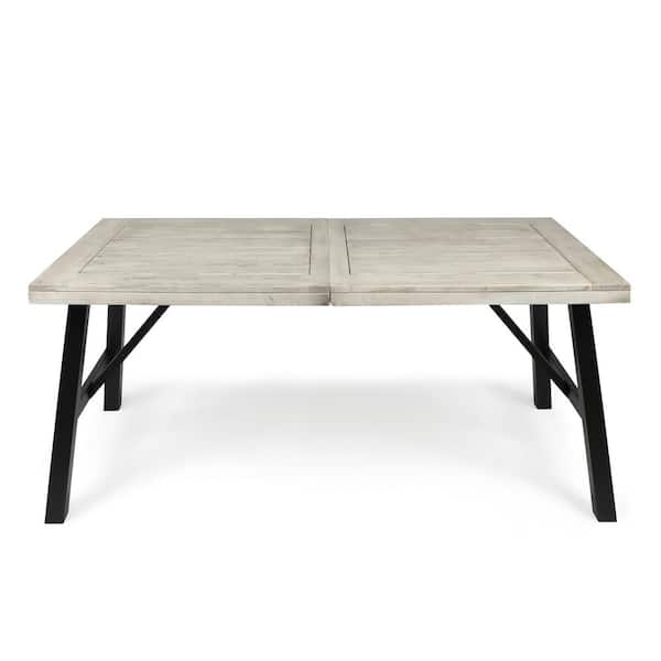 Noble House Borocay Light Grey Rectangular Acacia Wood Outdoor Dining Table