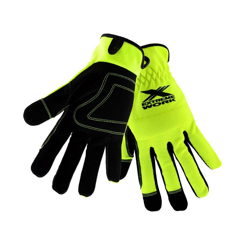 West Chester Protective Gear Extreme Work Large Black/Neon Hi-Dexerity  Synthetic Leather Work Glove with Padded Palm 86154-LCCD6 - The Home Depot
