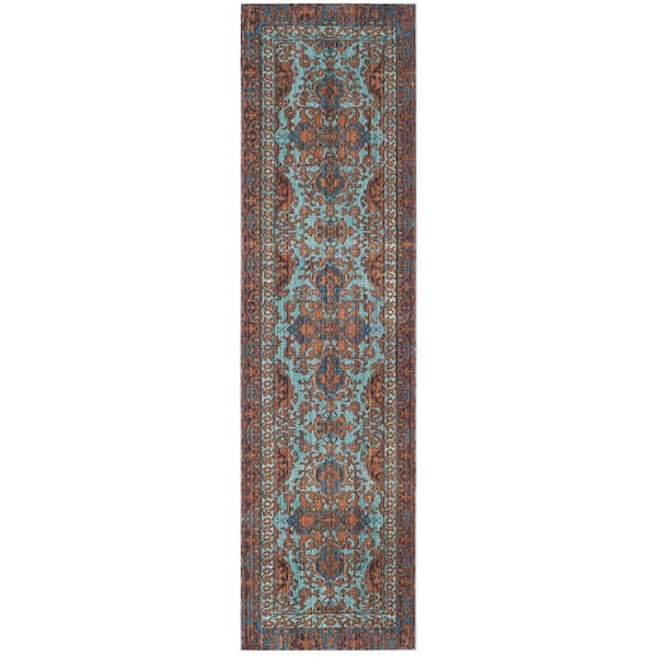 Valencia 2 ft. x 12 ft. Blue/Gold Traditional Ornamental Medallion Runner Rug