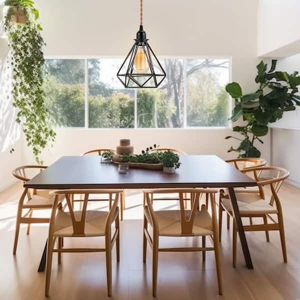 182.55 in. 1-Light Vintage Plug-In Hanging Pendant Lamp with Hemp Rope and Black Socket for Kitchen Island 1-Pack