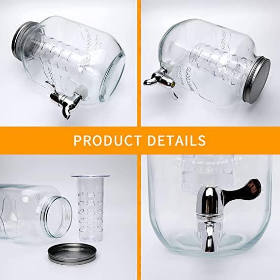 Aoibox 3.78L 1 Gal. 2-Jar Glass Food Grade Beverage Dispenser with