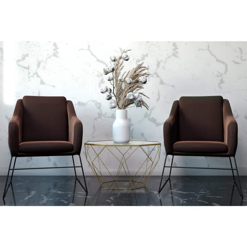 Malibu 22" Gold Octagon Glass Coffee Table with Geometric Metal Base