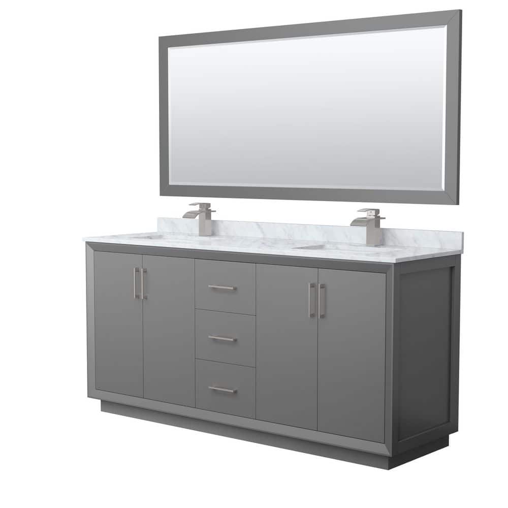 Strada 72 in. W x 22 in. D x 35 in. H Double Bath Vanity in Dark Gray with White Carrara Marble Top and 70 in. Mirror price history on PriceWatchPro