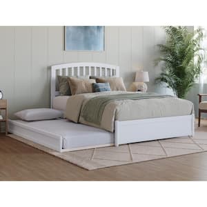 Lucia White Solid Wood Frame Full Platform Bed with Panel Footboard and Twin Trundle