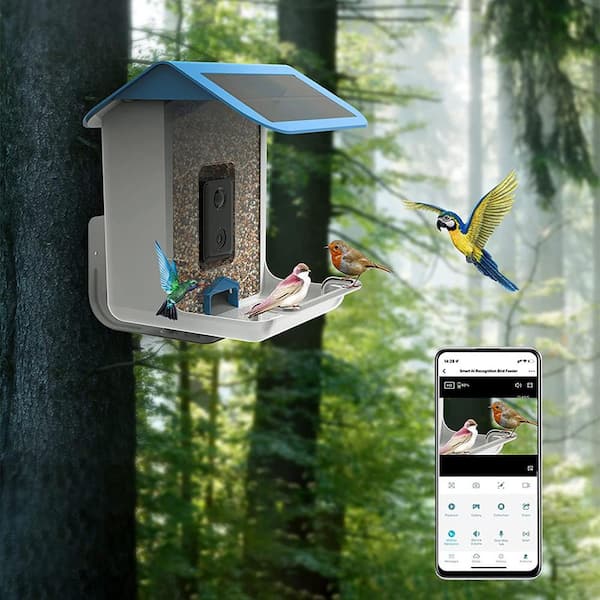 Smart Bird Feeder Bird House with 1080p HD Camera, Solar Roof, Built-In Microphone (include 32G SD Card)