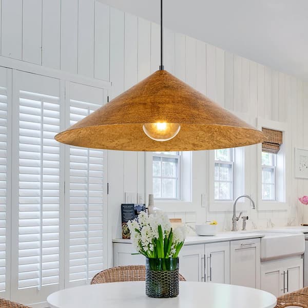 EDISLIVE Elizabeth 1-Light 24.8 in. Antique Gold Pendant Light with Metal Shade Cone Kitchen Pendant Hanging Light