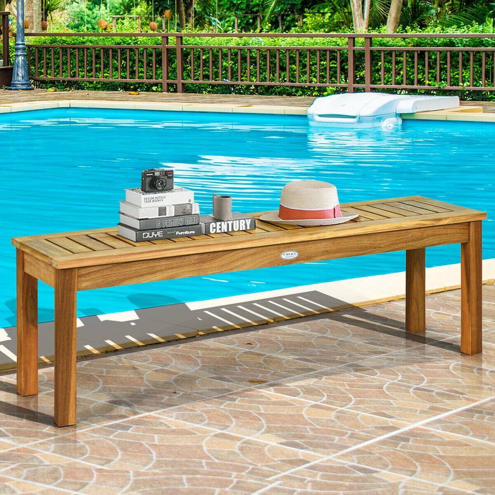 52 Inch Teak Backless Weather Resistant Beach Chair