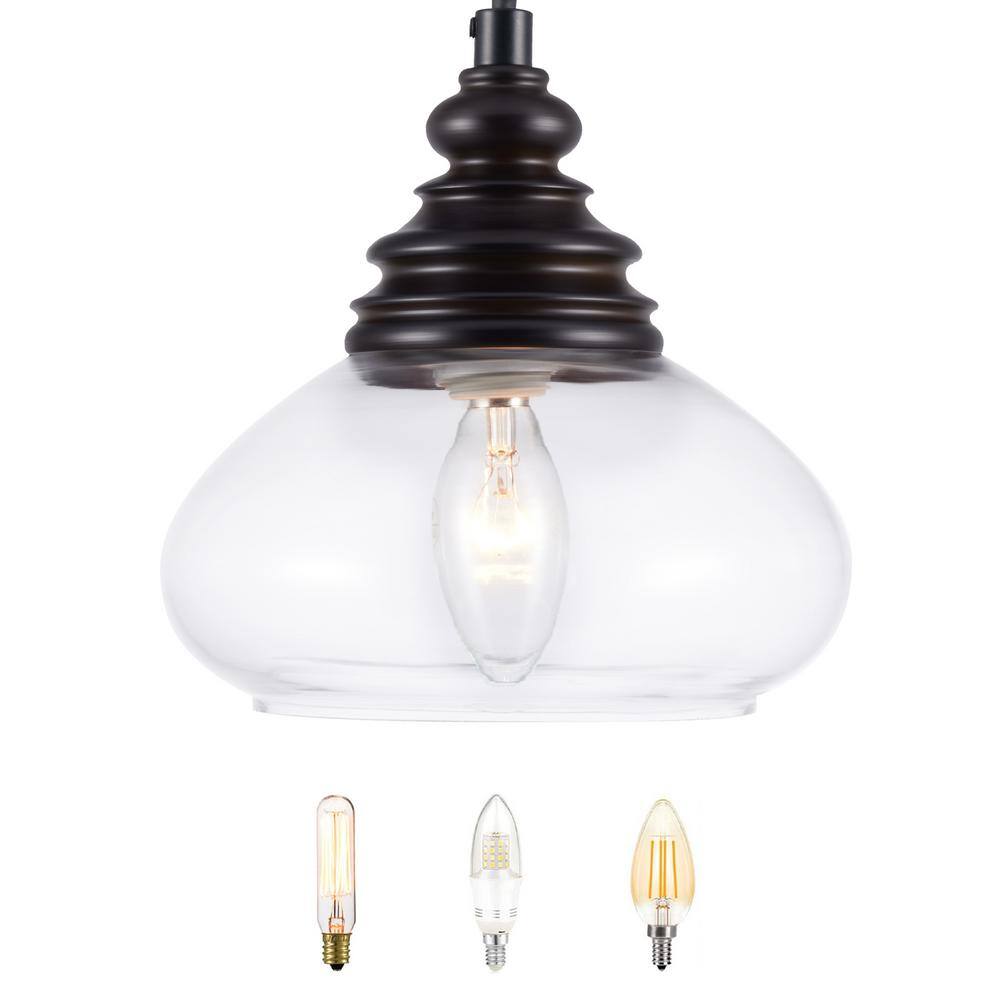Matte Black Mini Pendant Light with Clear Glass Shade