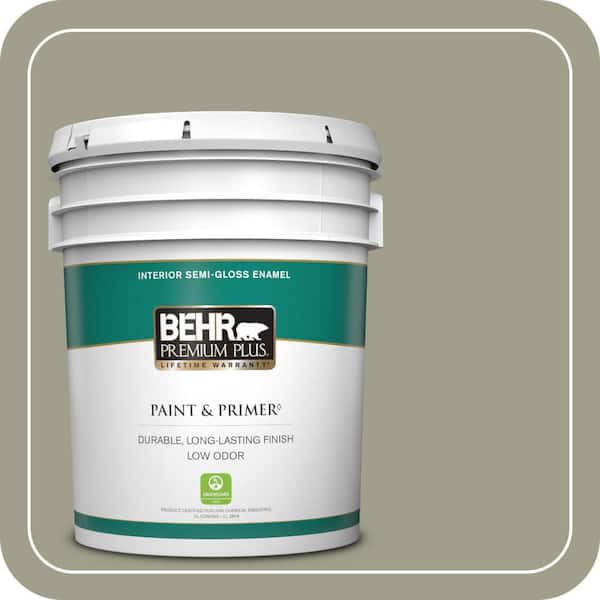 BEHR PREMIUM PLUS 5 gal. #BXC-82 Potting Moss Semi-Gloss Enamel Low Odor Interior Paint & Primer