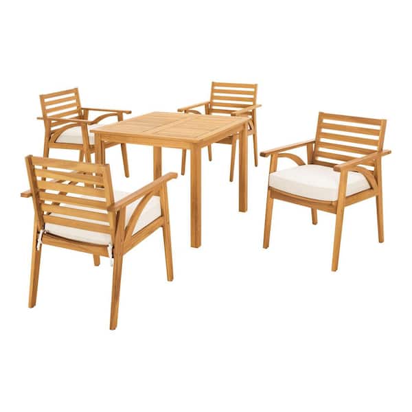 Windy Hill 5-Piece Acacia Wood Outdoor Dining Set with CushionGuard Almond Biscotti Cushions