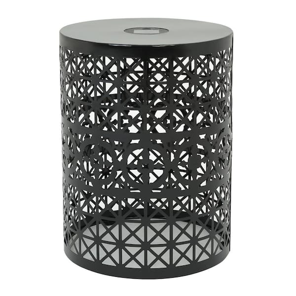 Unbranded Outdoor patio metal side table, round iron table with built-in solar light, suitable for any combination, Black