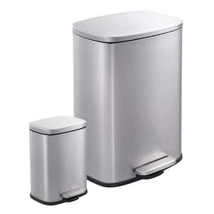 13 Gal. and 1.3 Gal. Stainless Steel Rectangle Step-on Trash Can Combo (2-Pack)