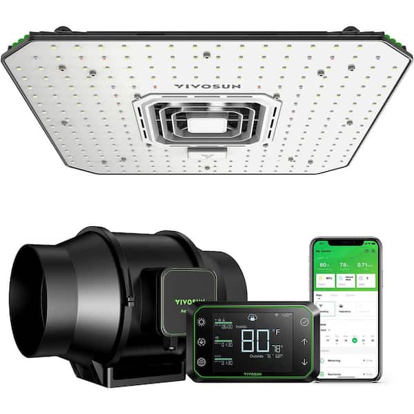 VIVOSUN AeroLight 100-Watt LED Grow Light with 6 in. Inline Duct Fan and GrowHub WiFi-Controller for Smart Grow, Warm White