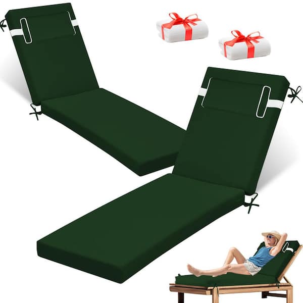 71 in. x 21 in. x 4 in. (2-Pack) Outdoor Chaise Lounge Cushion, Waterproof Lounge Patio Replacement Cushion Dark Green
