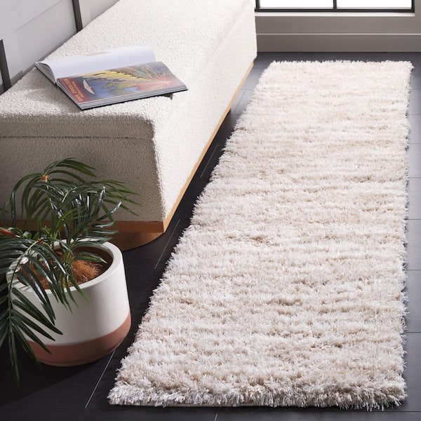 Lindsay Shag 2 ft. x 8 ft. Beige/Ivory Abstract Striped Runner Rug