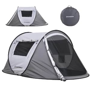 2-Person Pop Up Camping Tent 4 Mesh Windows and 2-Doors in White and Gray