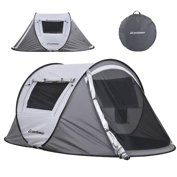 ToolCat 2-Person Pop Up Camping Tent 4 Mesh Windows and 2-Doors in White and Gray