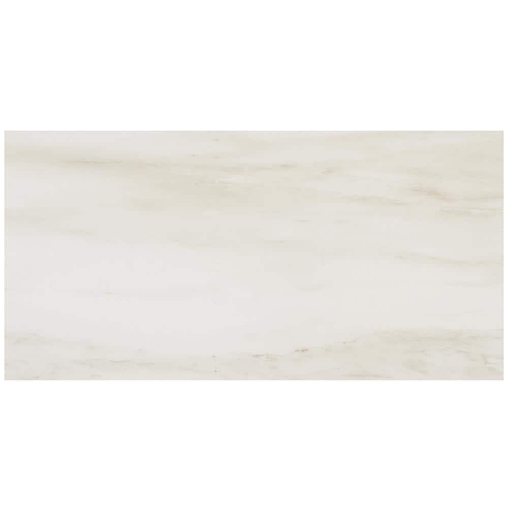 Saroshi 12" x 24" Matte White Marble Look Porcelain Tile